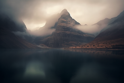 A body of water with mountains in the distance