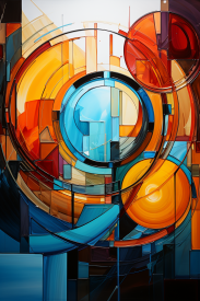 A colorful art piece with circles and squares