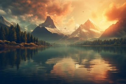 A lake with mountains and trees