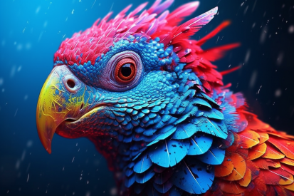 A colorful bird with feathers