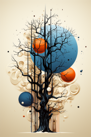 A tree with orange and blue circles