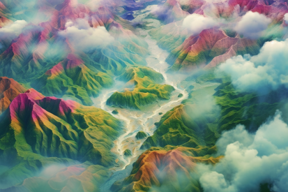 Aerial view of mountains and clouds