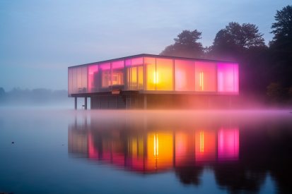 A building with colorful lights on it