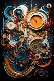 A clock with colorful circles and lines