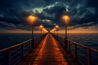 A pier with lights on it