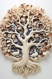 A tree of life with birds and leaves