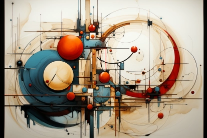 A colorful art piece with circles and lines