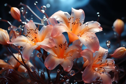 A group of flowers with water drops