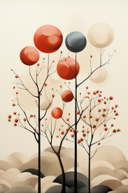 A tree with red and blue balls