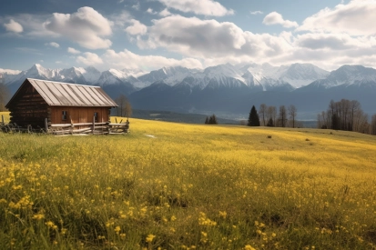 A house in a field of flowers