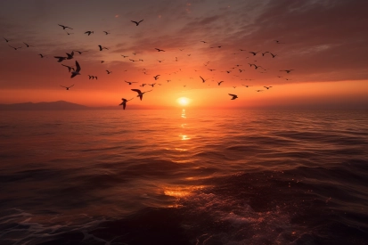 A group of birds flying over water