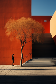 A man walking next to a tree