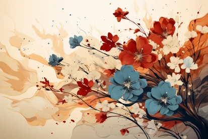 A painting of flowers on fire