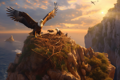 A bald eagle on a cliff