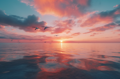 A group of birds flying over water
