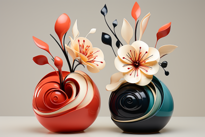 A pair of vases with flowers