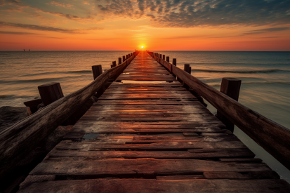A wooden dock leading to the ocean