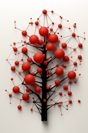 A tree with red balls and black lines