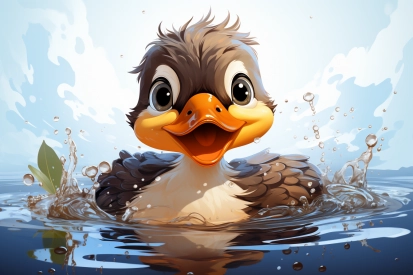 a cartoon duck swimming in water