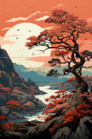 A landscape with a river and trees