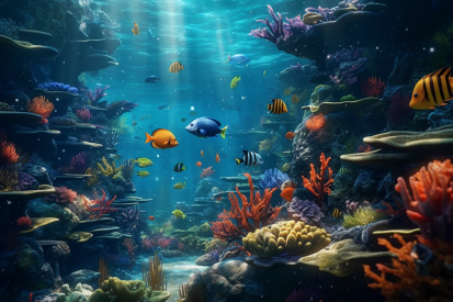 A fish swimming in a coral reef