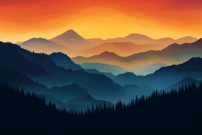 A landscape of mountains and trees