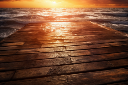 A wooden dock with waves crashing into it