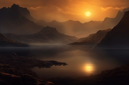 A sunset over a lake