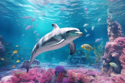 A dolphin swimming in the water