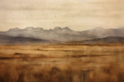A landscape with mountains in the distance