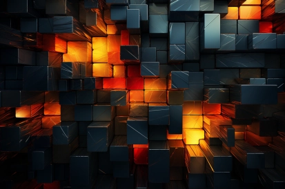 A wall of black and orange cubes