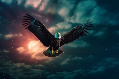 A bald eagle flying in the sky