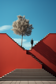 A man standing on stairs with a tree in the background