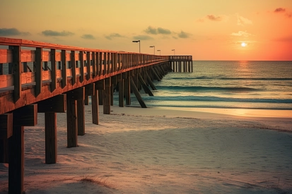 A wooden bridge over the ocean