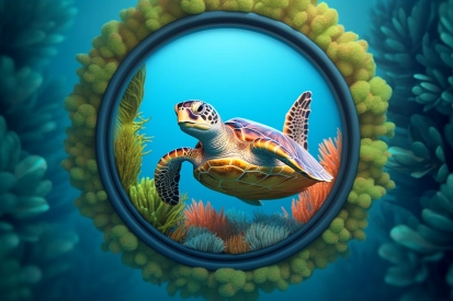 A turtle swimming through a circle