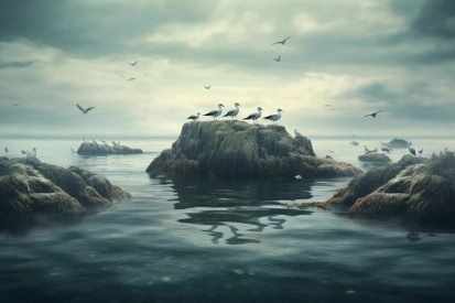 Birds on rocks in water