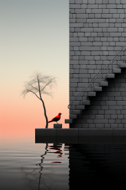 A bird standing on a ledge next to a brick wall