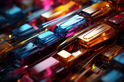 A close up of colorful shiny objects