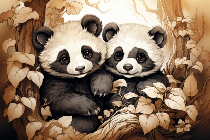 two pandas in a tree