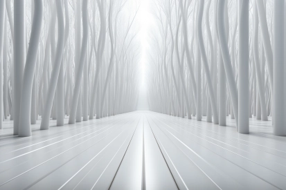 A white walkway with trees