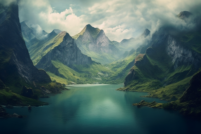 A lake surrounded by mountains