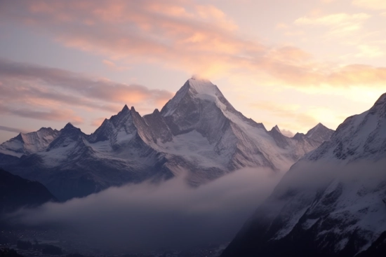 A mountain range with clouds and sun