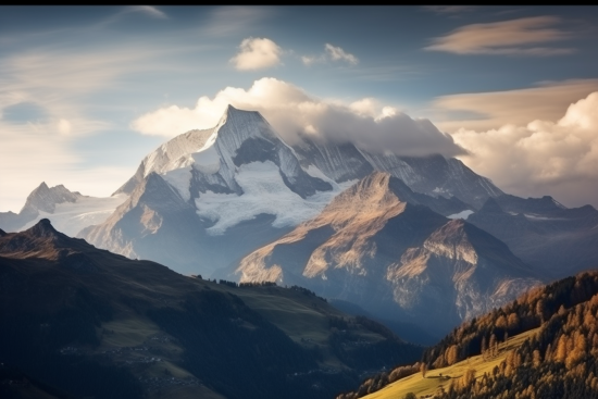 A mountain range with clouds