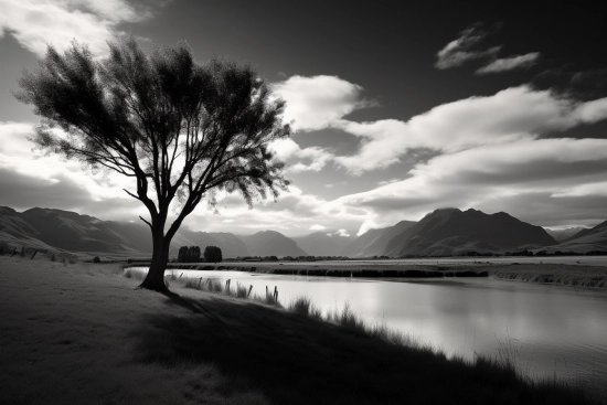 A tree next to a body of water