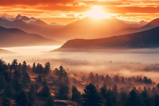 A landscape with mountains and trees