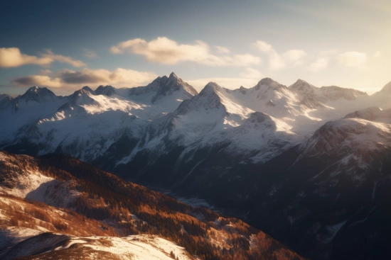 A snowy mountain range with trees