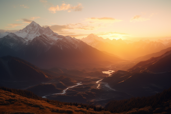 A river running through a valley with mountains in the background