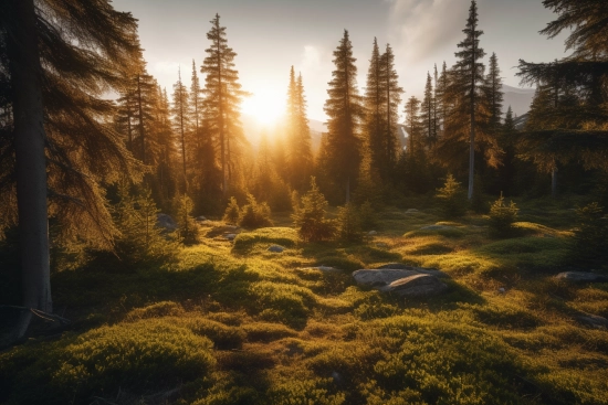 A forest with trees and grass