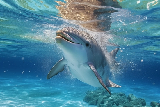 A dolphin swimming in the water