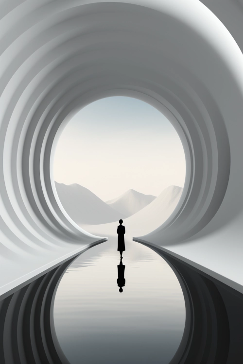 a person standing in a tunnel